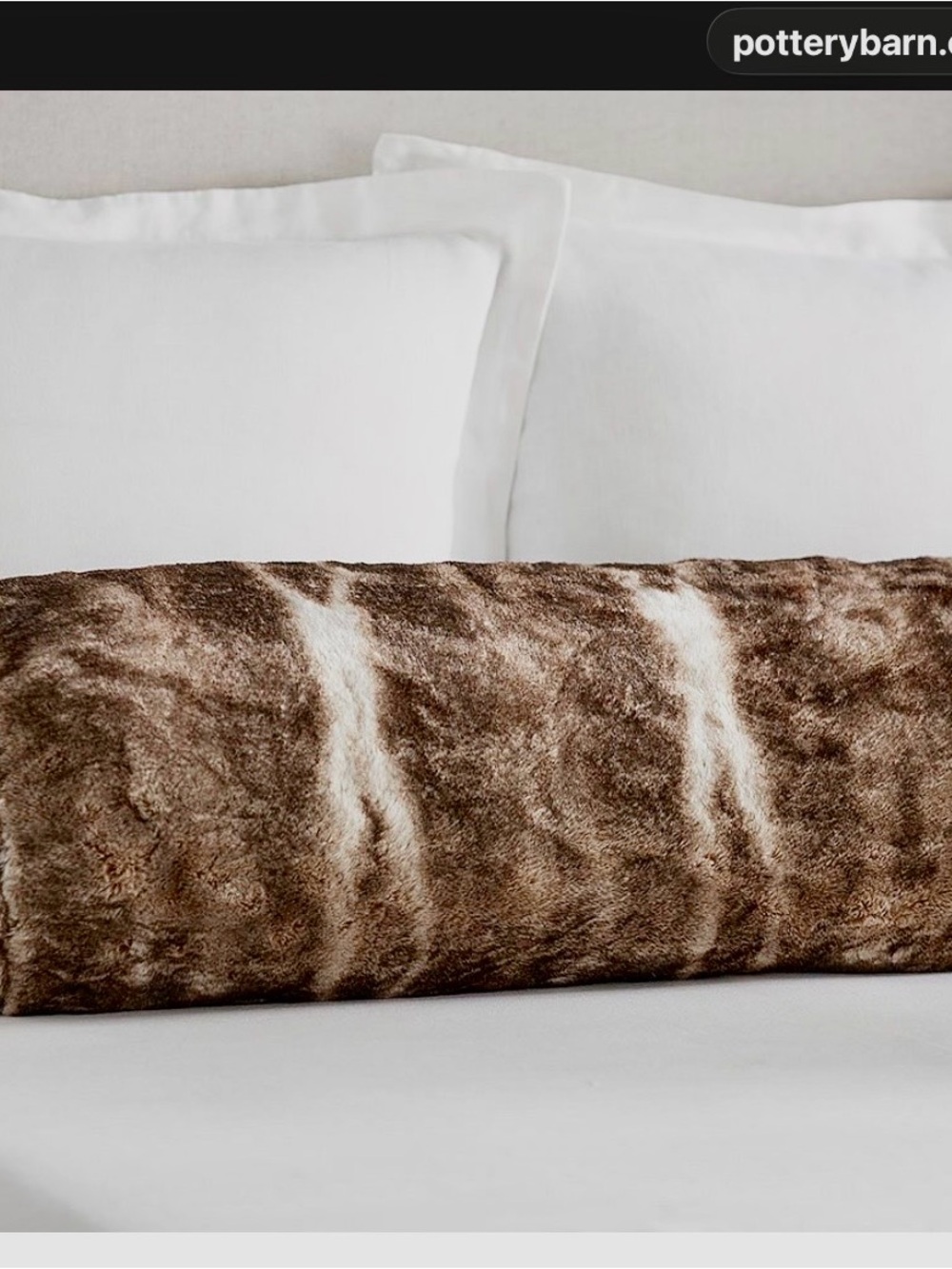 Pottery Barn Brown and White Faux Fur Lumbar Bolster Cover